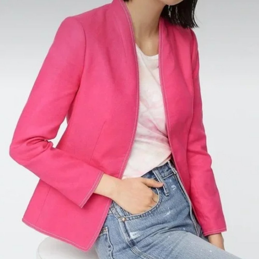 J. Crew Hot Pink Collarless Open-Front Blazer